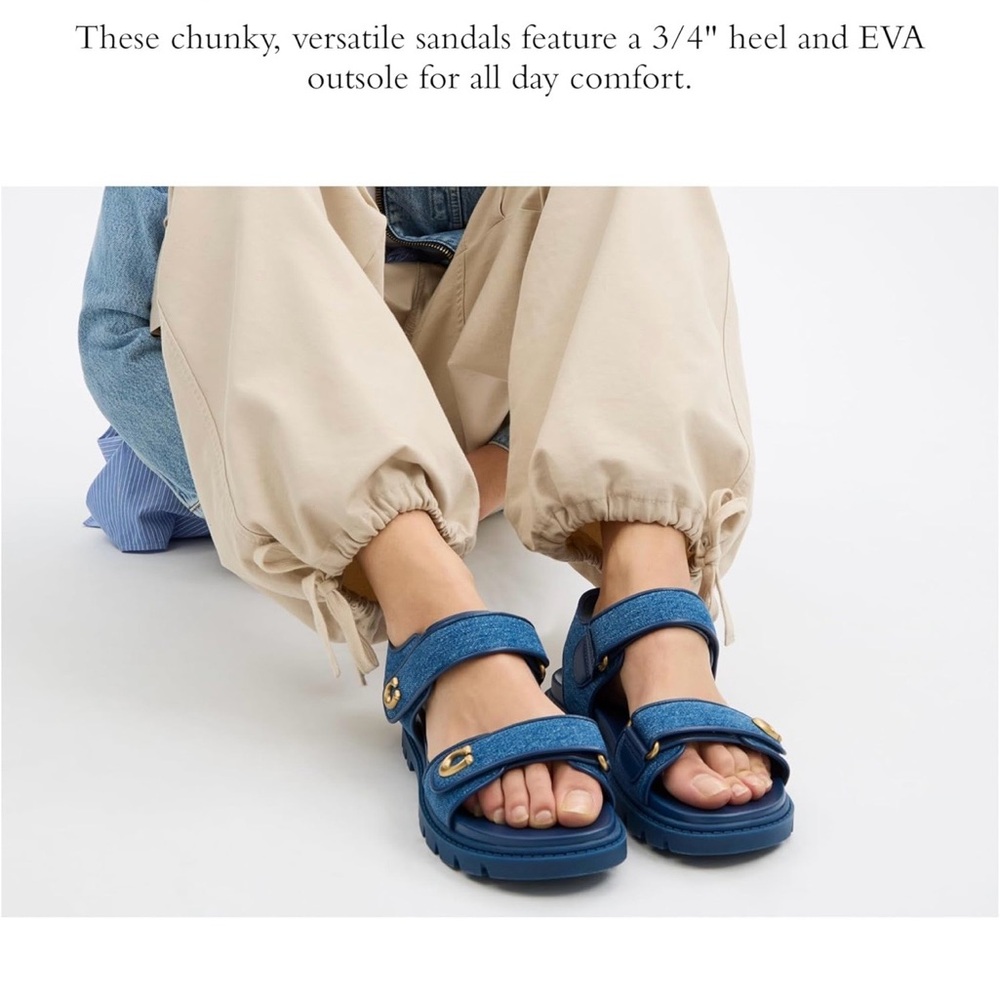 Coach Blue Denim Strap Sandals with Gold Hardware - Picture 4 of 4